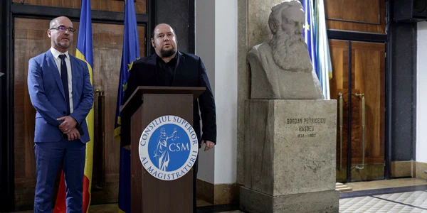 Declarații de presă susținute de președintele Daniel Grădinaru și Daniel Horodniceanu, vicepreședinte, la finalul ședinței de constituire a noului CSM, în București. FOTO Inquam Photos / Octav Ganea
