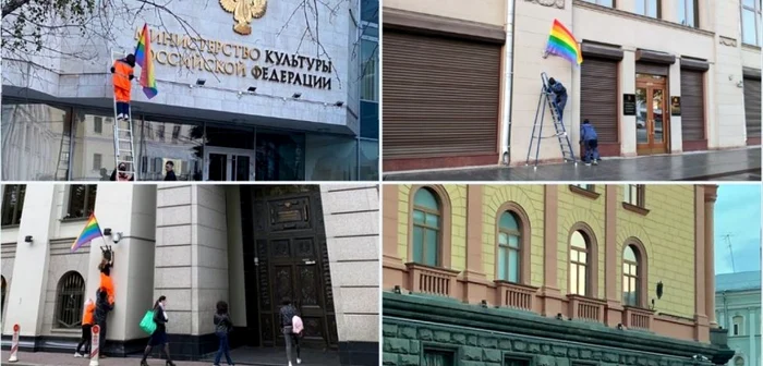 Steaguri gay pe cladiri guvernamentale din Rusia FOTO Twitter @mediazzzona