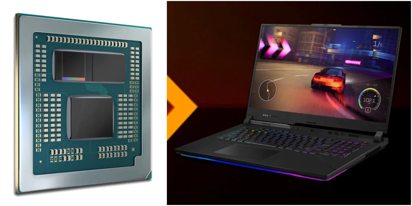 Procesor AMD Ryzen 9 7945HX3D și laptop Asus ROG Strix SCAR 17 X3D. 