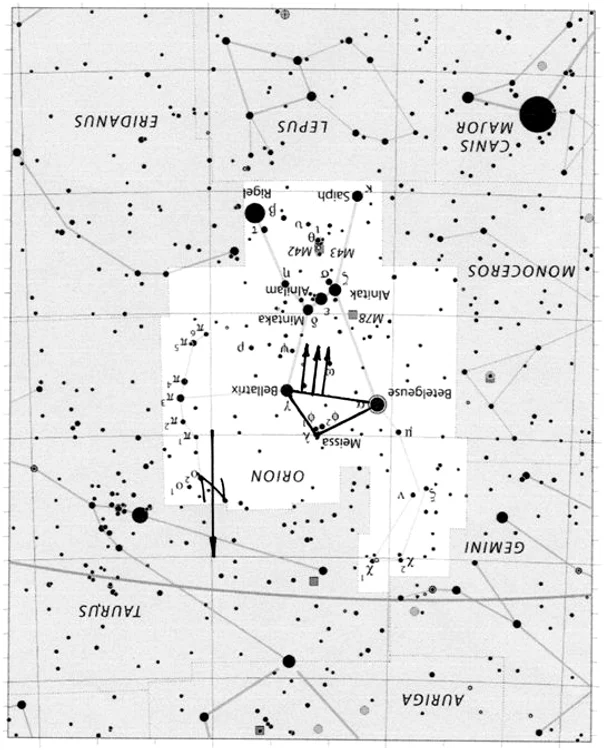 Fig. 10. Partea superioară a hieroglifei „mantradhinam” reprezentată în constelația Orion.