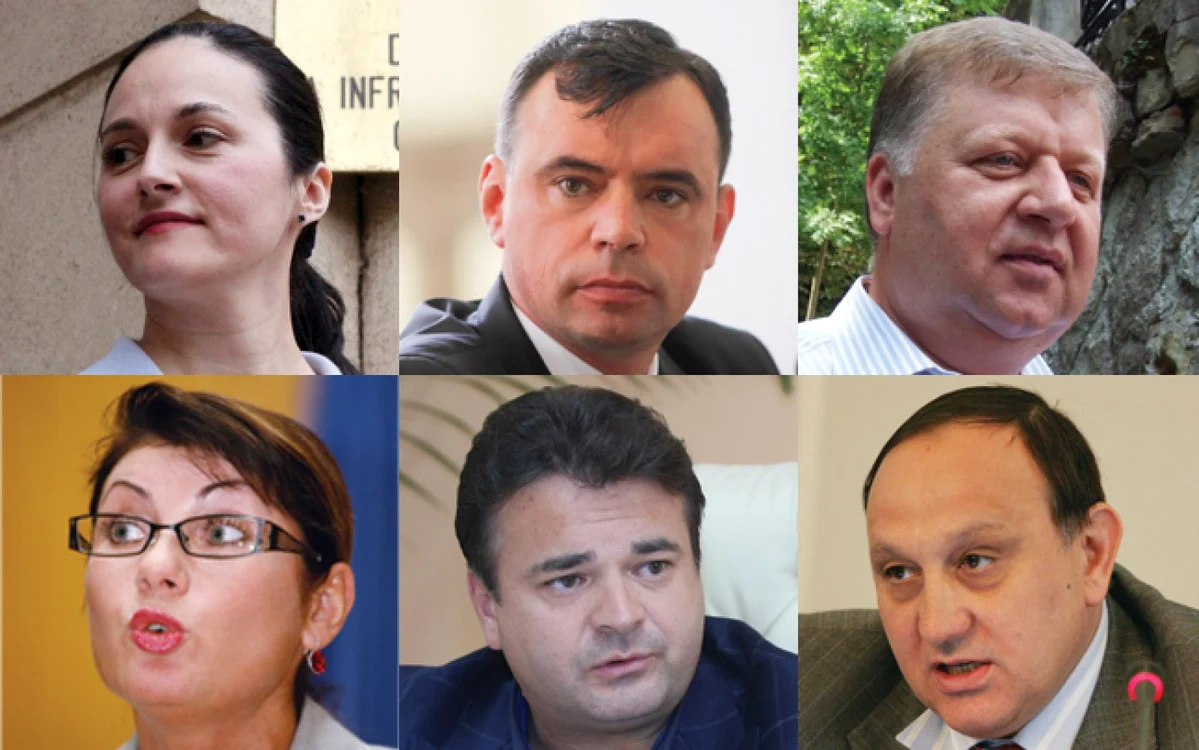 Câţiva dintre cei care şi-au luat doctoratul la Academia de Poliţie (de la stânga la dreapta): fosta şefă a DIICOT Alina Bica, chestorul Bogdan Despescu, „regele asfaltului“ Costel Căşuneanu, fostul prefect al Capitalei Mioara Mantale, fostul deputat William Brânză şi chestorul Florin Sandu