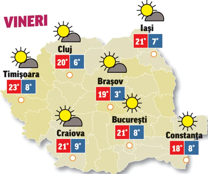 Astăzi vremea ca fi caldă cu temperaturi de primăvară, mai ales în partea de sud a țării