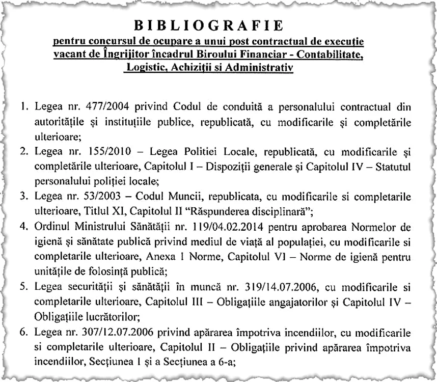 Bibliografia necesară pentru concurs