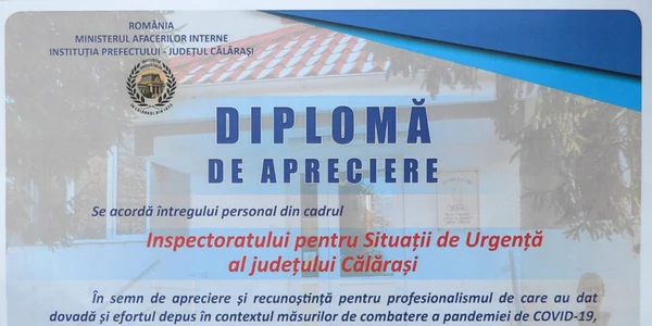 calarasi diploma de apreciere pentru pompieri foto faceb/ISU Calarasi