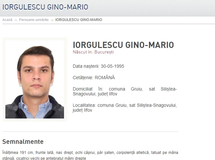 Mario Iorgulescu se află pe site-ul Poliției Române