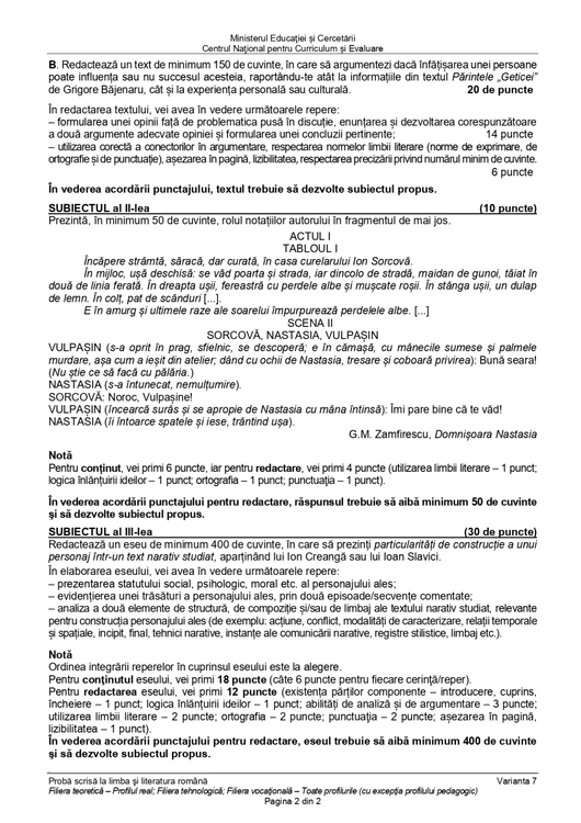 Subiecte BAC la profilul real-tehnologic