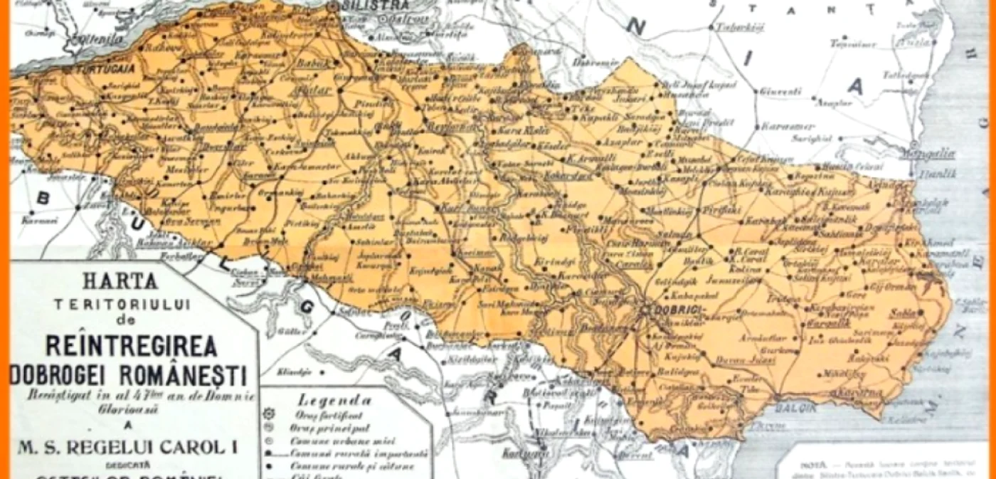 Hartă cu noua graniţă a Cadrilaterului fixată prin Tratatul de Pace încheiat la 28 iulie 1913 la Bucureşti - Al Doilea Război Balcanic Sursa muzeulvirtual.ro