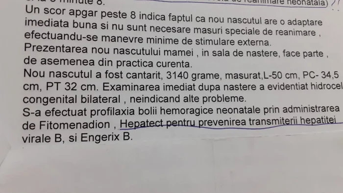 documentele medicale ale bebelusului