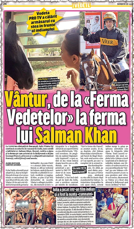 Click! v-a relatat despre  aventurile Iuliei Vântur,   la ferma din India a  lui Salman Khan