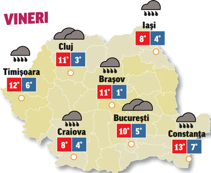 Nici astăzi nu scăpăm de ploi și vreme mohorâtă