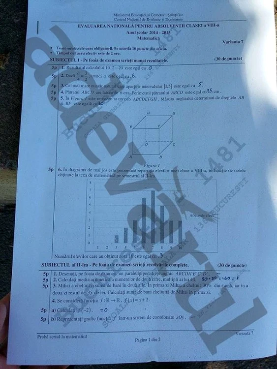 Rezolvare subiecte Matematică Evaluarea națională 2015