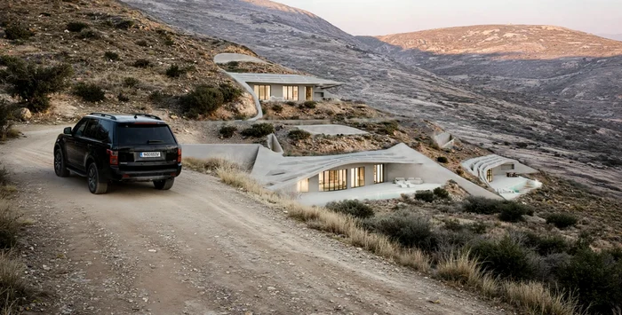 Casele sunt conectate printr-un drum care coboară și le descoperă treptat. Foto: thehivearchite