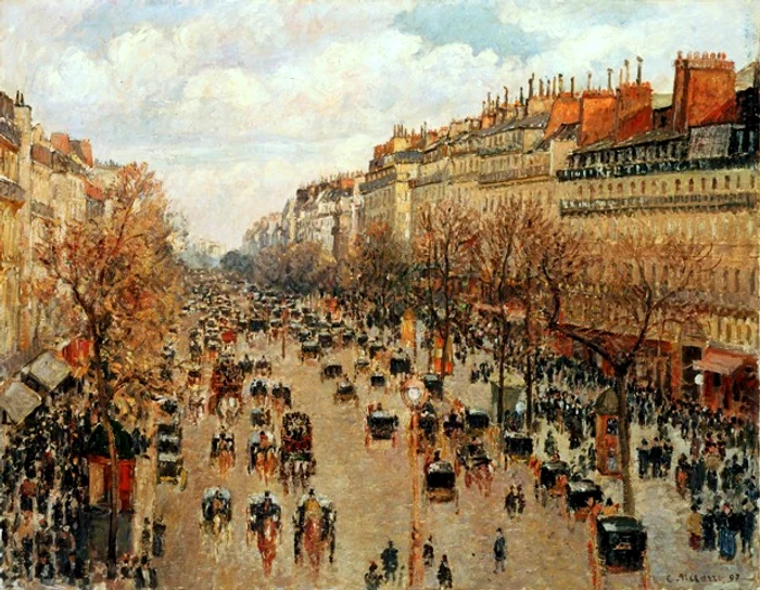 Paris în 1897 - Bulevardul Montmartre,  de Camille Pissarro