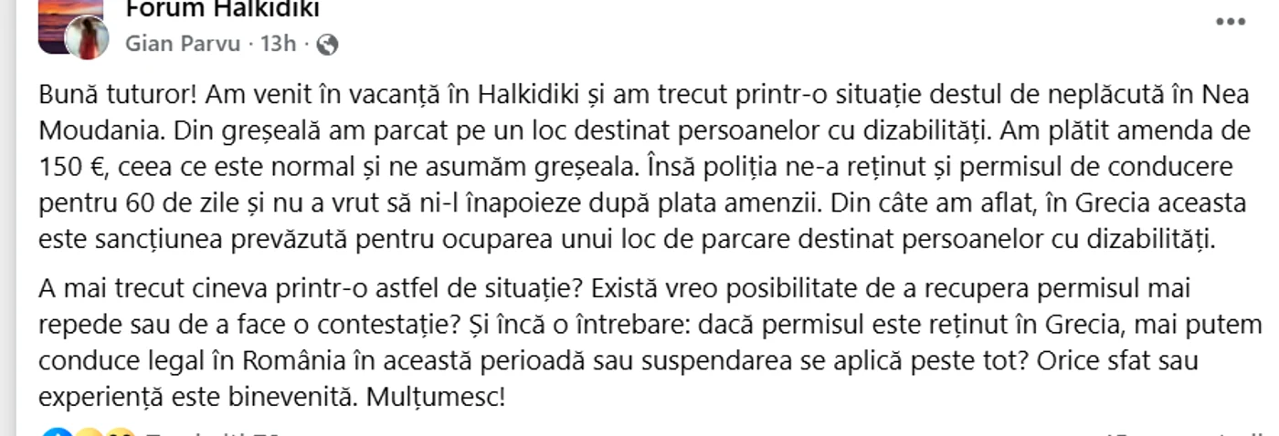 Postarea făcută de șoferul român Foto: captură