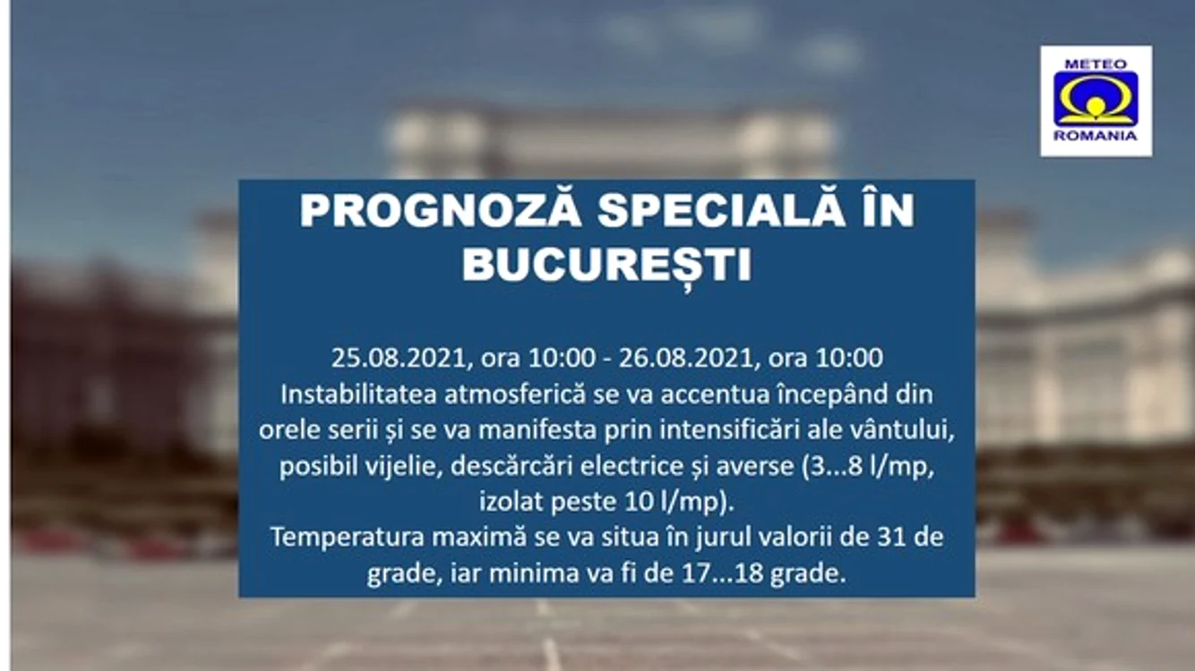 
    În Capitală va ploua spre seară în aversă, dar cantitățile de apă vor fi relativ mici Sursa foto: ANM  
