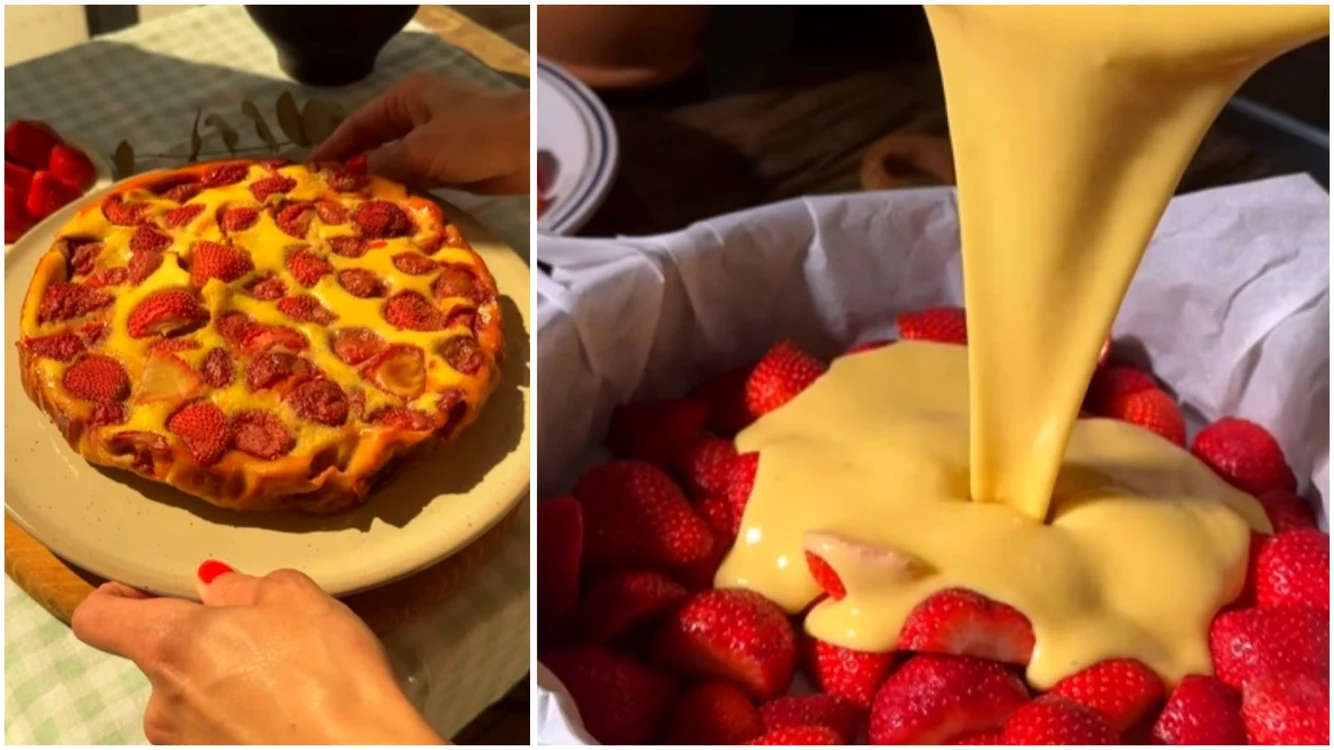 Prăjitura clafoutis cu căpșuni. Foto: captură Instagram „Cosânzenele gătesc”