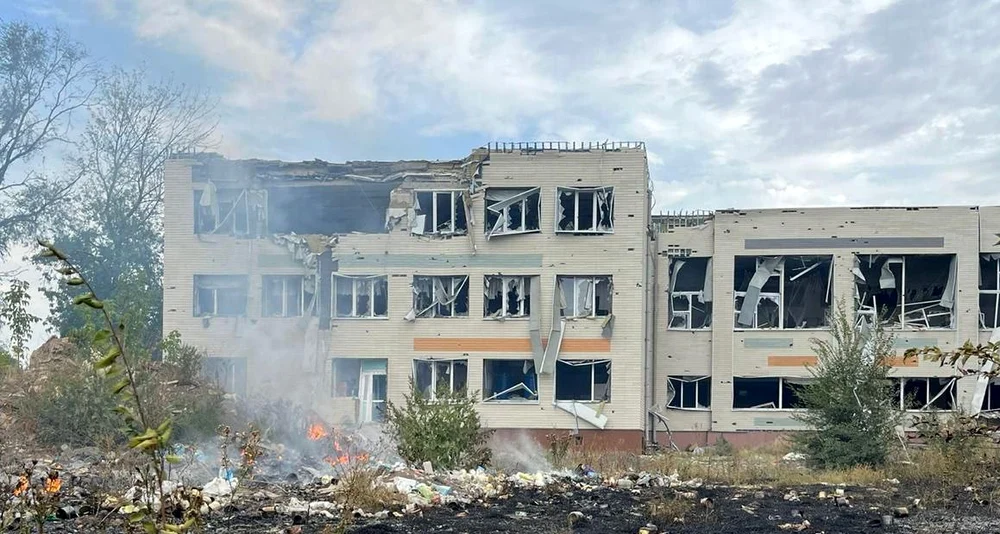 Clădire bombardată din Velika Novosilka Foto: X (Arhivă)