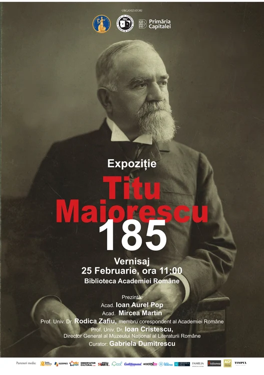 Afișul expoziției „Titu Maiorescu – 185”
