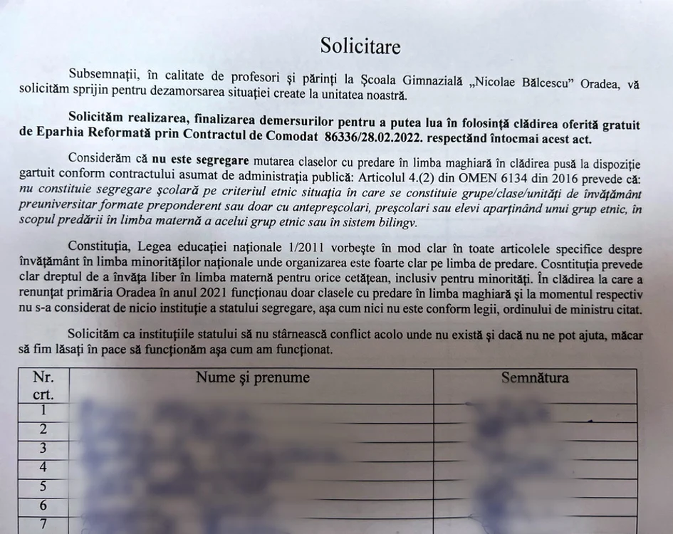 Părinţii şi profesorii din Şcoala Bălcescu cer să fie lăsaţi în pace