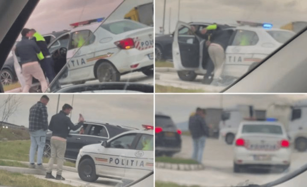 Șofer agresiv, oprit de poliție pe autostrada A10. A intrat cu forța peste polițiști în mașină ca să-și ia actele
