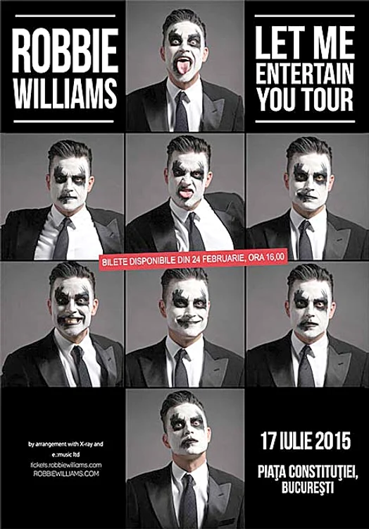 Acesta este afișul care anunță concertul lui Robbie Williams la București