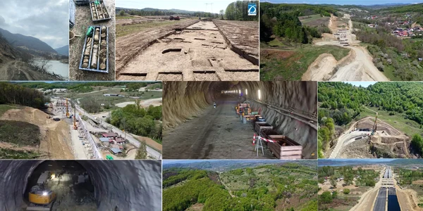 Stadiul lucrărilor pe cele patru loturi aflate în lucru ale Autostrăzii A1 Sibiu Pitești la jumătatea lui aprilie 2024 Colaj