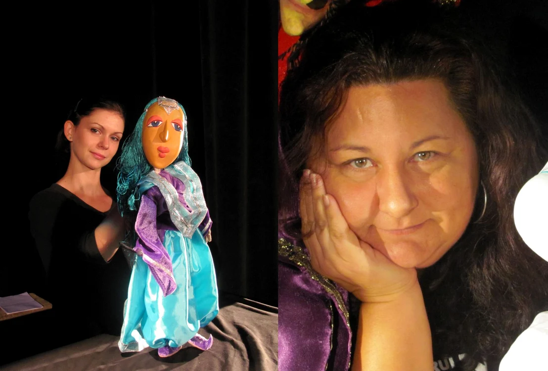 Melinda Feher (stânga) şi Maria Kristofoletti dau viaţă păpuşilor, la Teatrul Merlin. FOTO: Lavinia Bălulescu