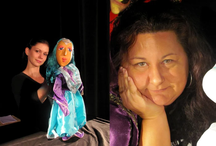 Melinda Feher (stânga) şi Maria Kristofoletti dau viaţă păpuşilor, la Teatrul Merlin. FOTO: Lavinia Bălulescu