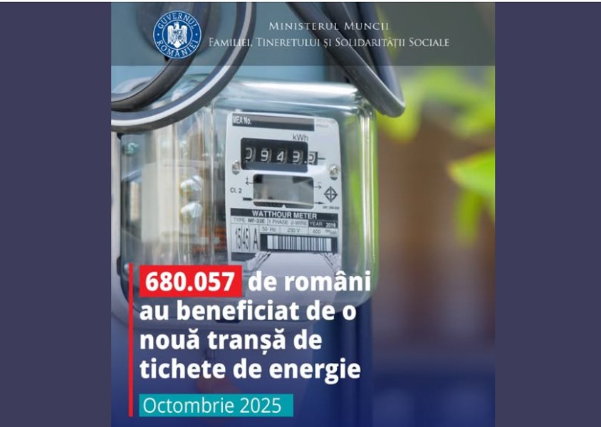 Peste 680.000 de familii și persoane singure au primit tichete de energie pentru luna octombrie