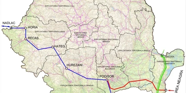Harta  traseu conductă Ţărmul Mării Negre - Podişor