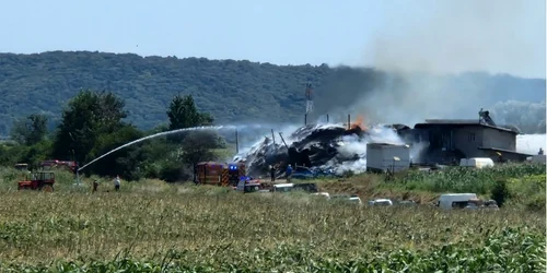 Sute de tone de plante furajere şi un adăpost de animale au ars într-un incendiu FOTO ISU Bacău