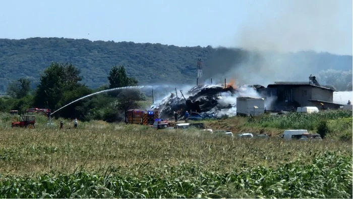 Sute de tone de plante furajere şi un adăpost de animale au ars într-un incendiu FOTO ISU Bacău
