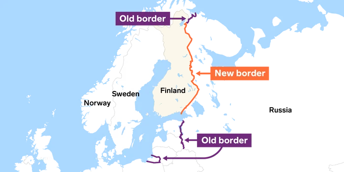 Vechea și noua graniță a Federației Ruse cu NATO, după aderarea Finlandei. Sursa: Insider
