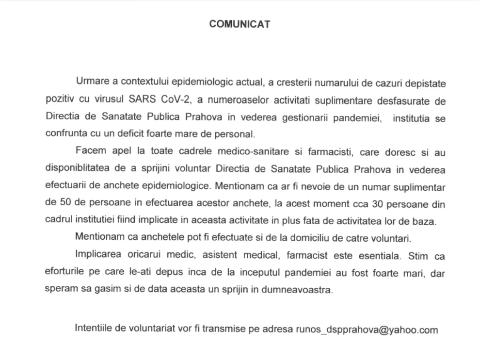 DSP Prahova cere ajutor de la voluntari