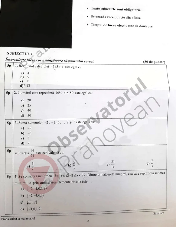 Subiecte Evaluare Naţionala