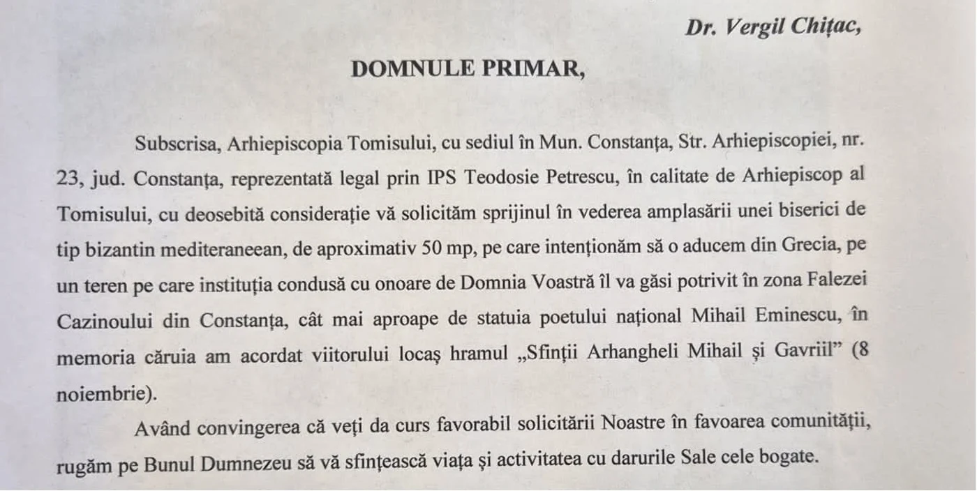 Solicitarea înaintată de IPS Teodosie (www.constanta.info)