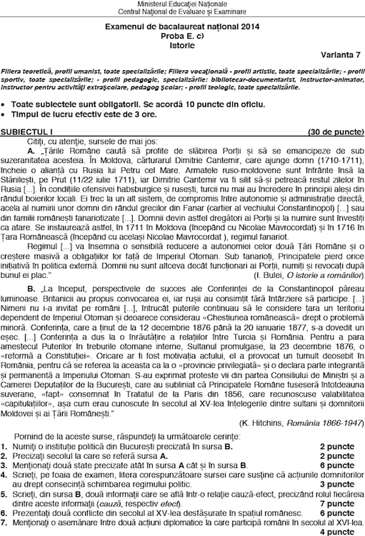 Subiectele probei BAC 2015 istorie se anunţă la fel de complexe ca cele din anul precedent (prezentate în fotografie n.r.)