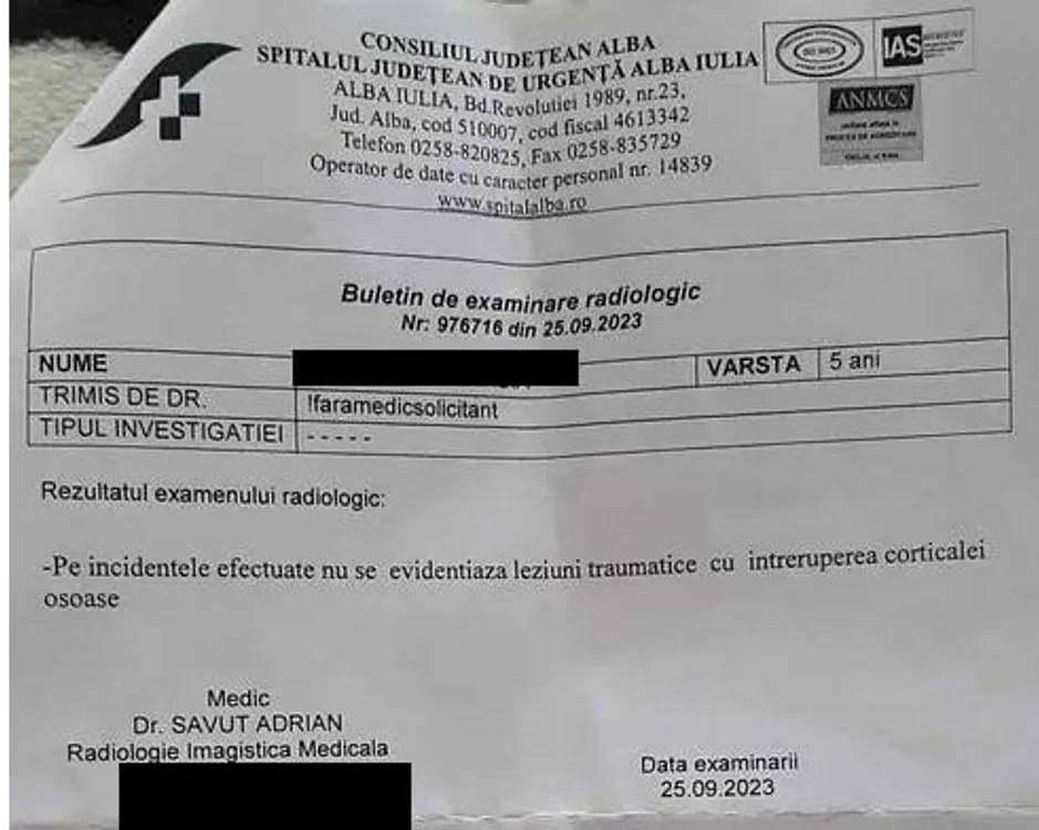 Document eliberat la spitalul din Alba Iulia