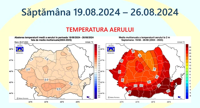 Estimările pentru săptămâna 19 - 26 august 2024. FOTO ANM