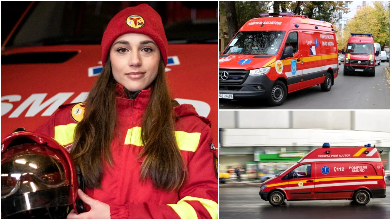 Ea este „Io”, studenta care își dedică timpul liber voluntariatului SMURD. Foto: colaj/Facebook MAI