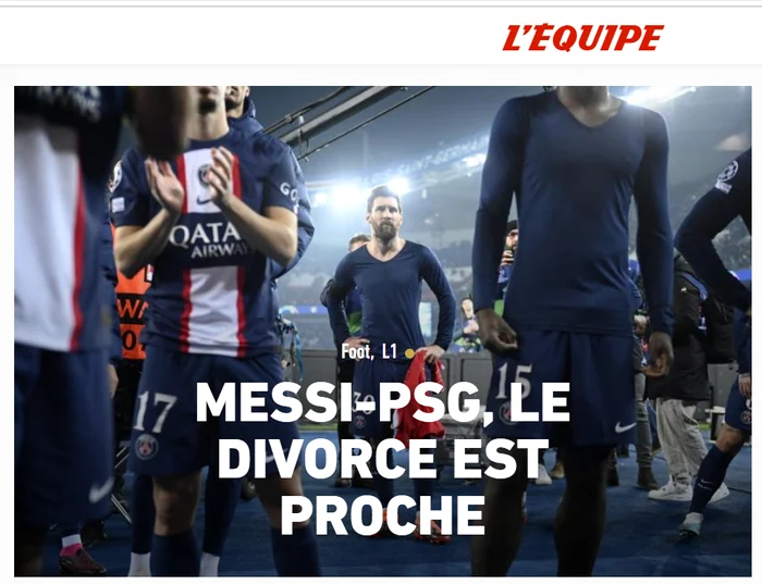 Cotidianul L'Equipe scrie că Messi nu va mai continua la PSG. Foto L'Equipe