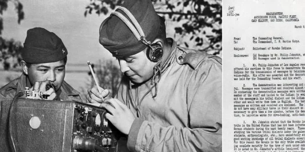 Imagini de arhivă din Al Doilea Război Mondial cu operatori ai indestructibilului Cod Navajo folosit de americani pentru transmiterea de mesaje militare secrete Foto colaj