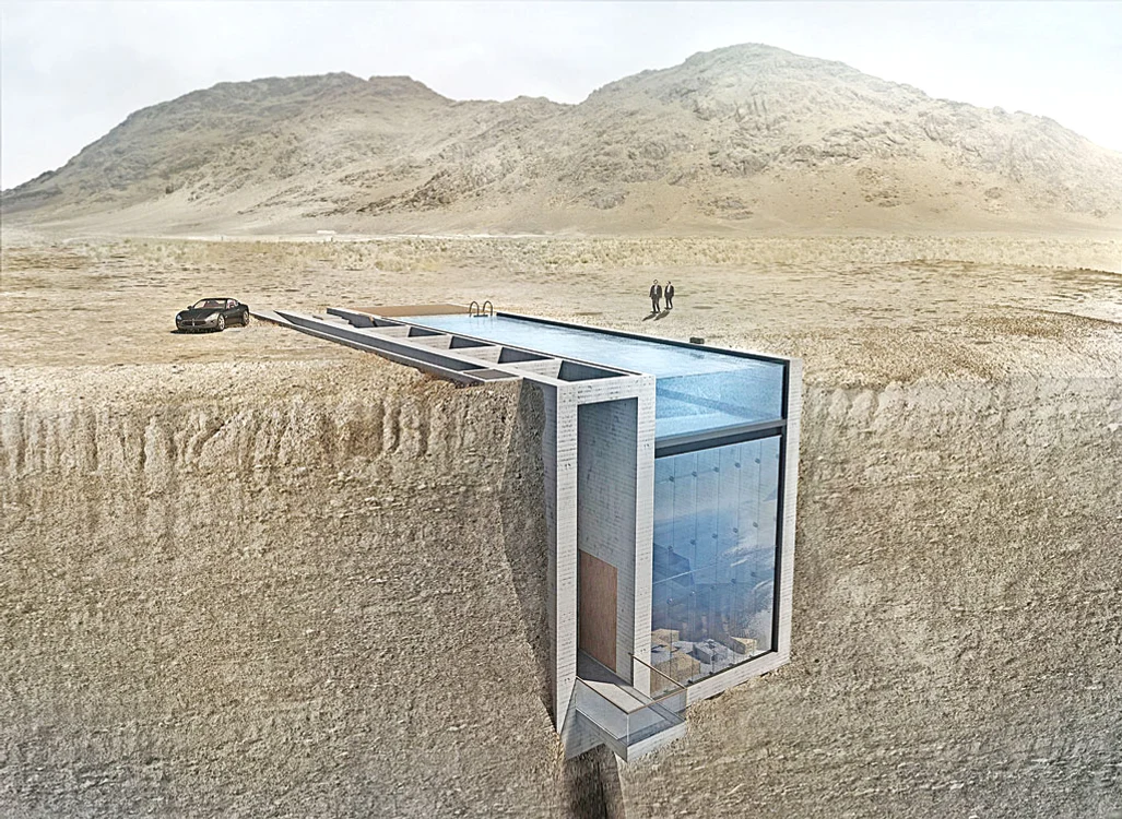 
    Casa Brutale, Grecia. Pereții de sticlă  oferă o priveliște de vis către Marea Egee.  Locatarul nu ratează nici un răsărit de soare,  datorită amplasării către est   