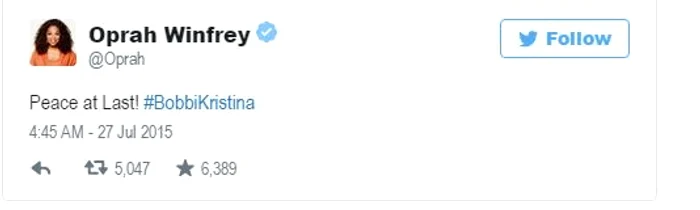 Mesajul publicat de Oprah pe Twitter