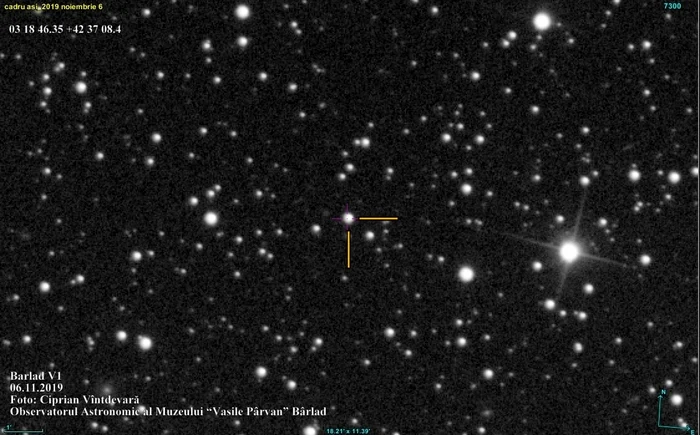 Ciprian Vîntdevară de la Observatorul Astronomic din Bârlad a descoperit o stea variabilă care poartă numele Bârlad V1