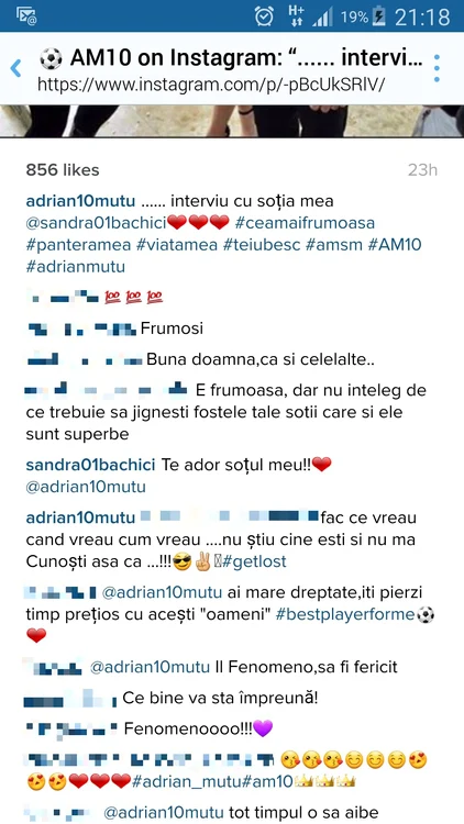 Adi Mutu o alintă pe Sandra "soţia mea"