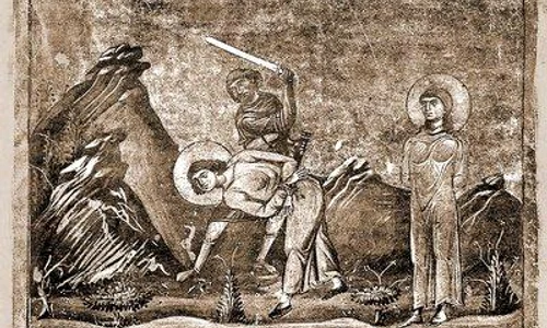 calendar ortodox 2021 10 octombrie martiriul sfintilor mucenici evlampie si evlampia   miniatura din menologhionul lui vasile al ii lea macedoneanul  976 1025 vat  gr 1613  p  103 jpeg