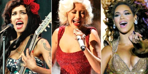 De la stânga la dreapta: Amy Winehouse, Christina Aguilera  şi Beyonce Knowles 