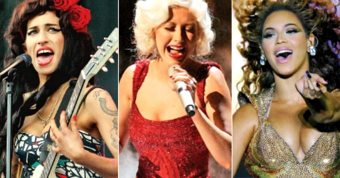 De la stânga la dreapta: Amy Winehouse, Christina Aguilera  şi Beyonce Knowles 