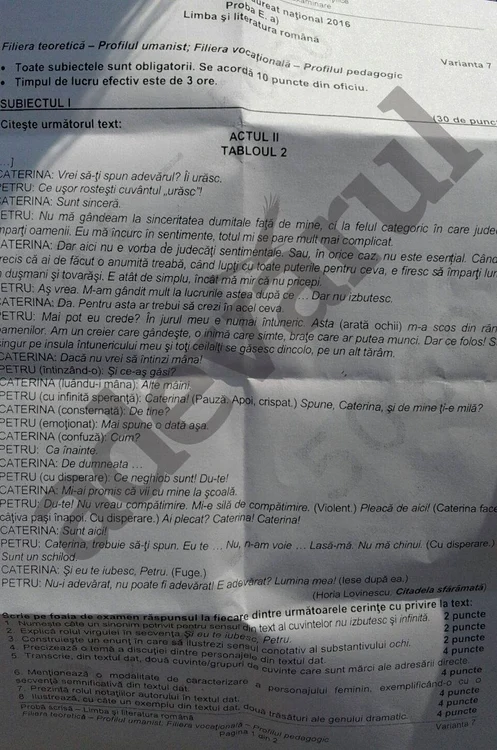 Subiecte Bacalaureat 2016 Limba Română